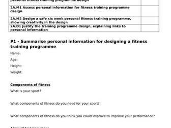 Btec Sport Unit 5 assignment tasksheets/help sheets