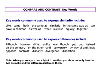 Compare and Contrast Key Words