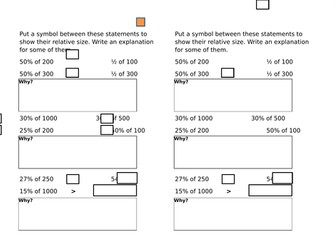 Comparing percentages of amounts - building number sense