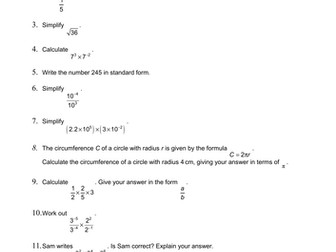 OCR Maths: Foundation GCSE - Section Check In Test 3 Indices and surds