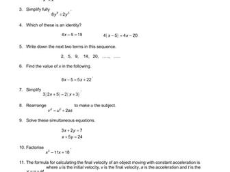 OCR Maths: Foundation GCSE - Section Check In Test 6 Algebra
