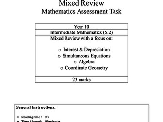 Year 10 Intermediate Mathematics Mixed Review NSW