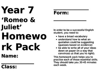 KS3 Romeo and Juliet Home Learning Pack