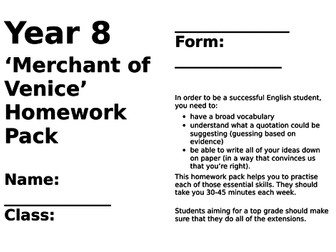 KS3 Merchant of Venice Home Learning Pack