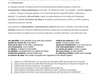 A-Level. Year 2. Immigration. Los indocumentados. Problemas. Derecho a la asistencia sanitaria