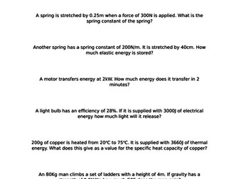 AQA Energy Calculations Test