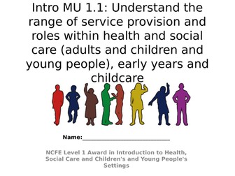 Health and Social Care  Level 1 CACHE NCFE Intro MU 1.1 service provision