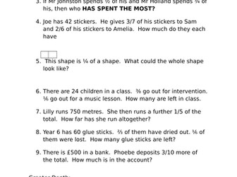 Fractions of a number word problems with greater depth