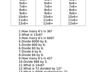 Six, Seven and Eight Times Table Practice