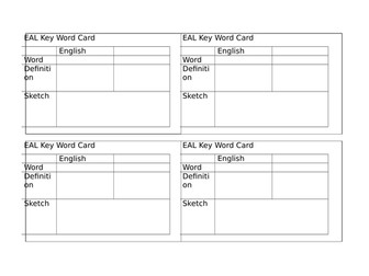 Key word cards and EAL key word cards