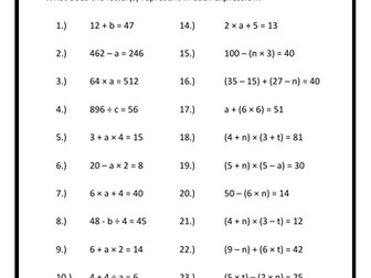 Algebra Worksheets - KS2 or KS3