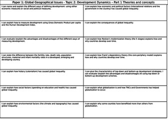 Edexcel B 9-1 Topic 2 Development Dynamics revision page