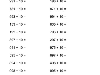 Adding 10  to 3 digit numbers. Focus on crossing 100s and 1000 boundaries