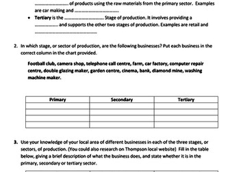 Business GCSE Sectors of the economy worksheet