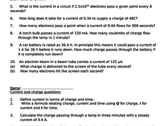 Defining charge, Calculating and describing mean drift velocity and Kirchhoff's 1st Law