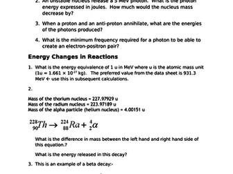 AQA A Level Physics - Energy and Mass