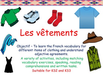 Les vetements -French vocabulary,  speaking reading and written tasks