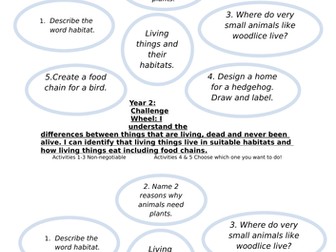 Year 2 - Science Challenge Wheel Assessments for all topics