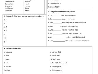 KS3 French - Describing clothes (adjectives and nouns)