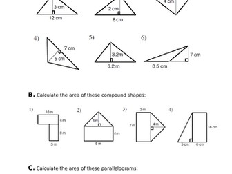 Area of triangles, parallelograms & compound shapes