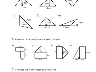 Area of triangles, parallelograms & compound shapes