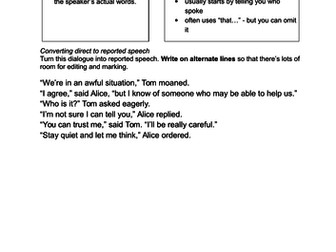 Reported and Direct speech lesson plan and activites