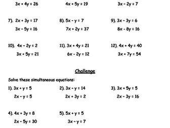 Solving Simultaneous Equations by Elimination