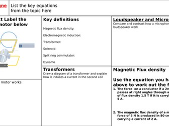Electromagnetism broadsheet AQA Physics (new spec 2017)