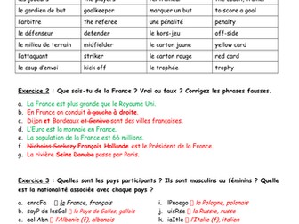 Euro 2016 Football Worksheet French