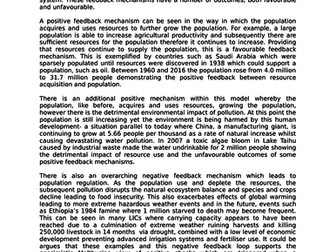 NEW AQA A LEVEL POPULATION AND ENVIRONMENT- model answer Population, Resources and Pollution model.