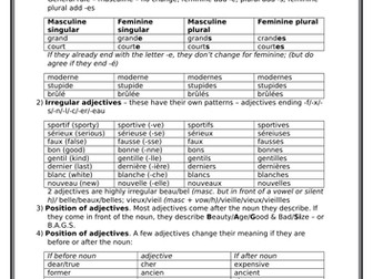French - adjectives in 1 page