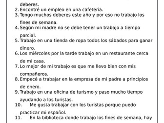 Spanish - Part time jobs - Worksheet - Trabajo a tiempo parcial