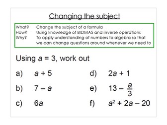 Changing the subject of formulas equations lessons
