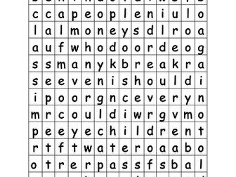 Year 2 common exception wordsearch