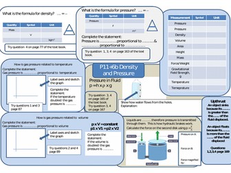 Revision of pressure on surfaces and  in liquids and gases for  AQA Physics GCSE