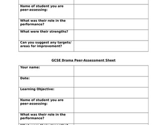 GCSE Drama Peer-Assessment sheet