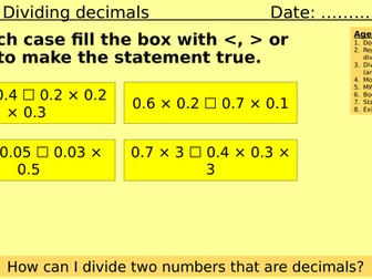 Dividing decimals by decimals PPT