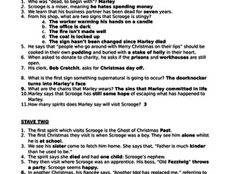 A Christmas Carol viewing support sheet