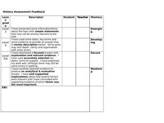 History Key stage 3 easy marking using mastery language