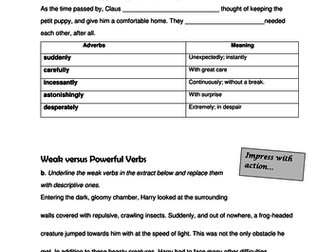 KS3 Fiction writing: use descriptive verbs, adverbs and powerful vocabulary