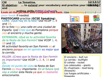 Spanish Festivals: La Tomatina - Spanish KS4 AQA Writing 3
