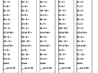 Quick Fire Tables tests with fractions and division