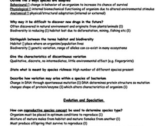 MODEL ANSWERS for Biology Edexcel A-level (SNAB), Topic 4 - Biodiversity