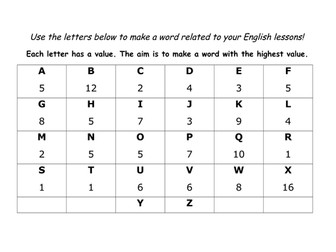 English Starter - Scrabble Grid