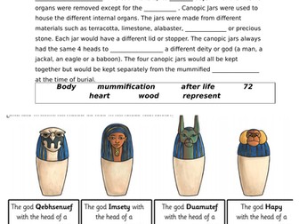 Ancient Egypt Canopic Jars - Differentiated worksheets linked to Youtube Video