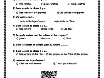 Worksheet chanson  "Dans ma salle de classe"