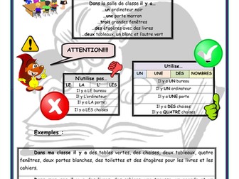 Writing activity about "Ma classe et mon matériel"