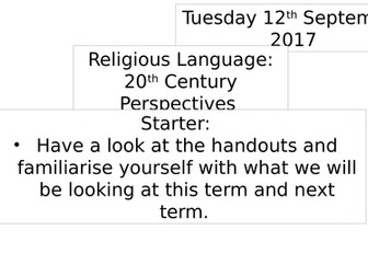 Philosophy A Level - OCR - Religious Language: 20th Century Perspectives Intro
