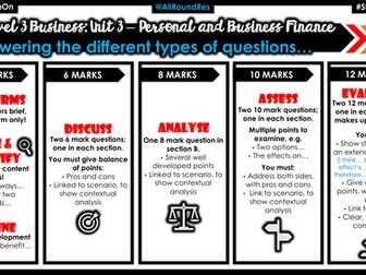 BTEC Level 3 Business: Unit 3 - Personal and Business Finance - How to answer the questions POSTER!