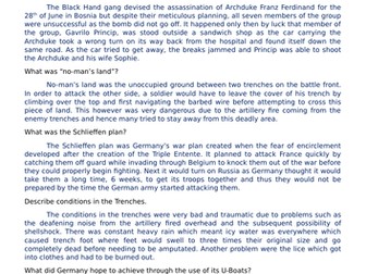 GCSE History - WW1 Causes and Events - past paper questions